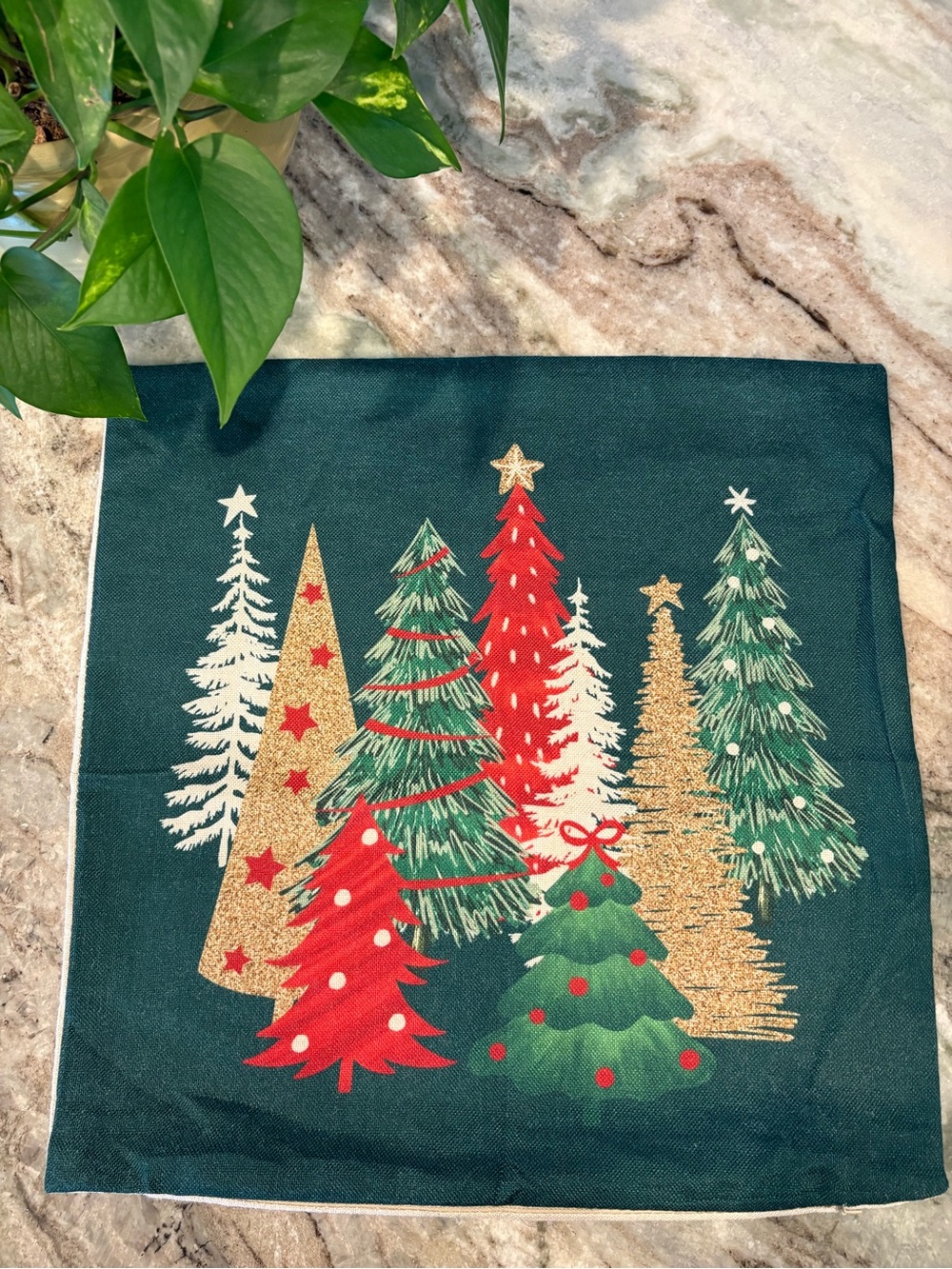 Holiday Evergreen Decorative Pillow Covers- Green/Red/Gold